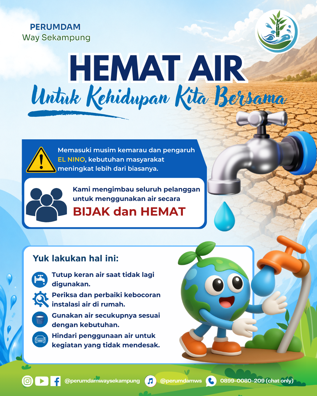 Antisipasi Dampak Kemarau, Perumdam Way Sekampung Imbau Pelanggan Bijak Menggunakan Air hemat_air.png